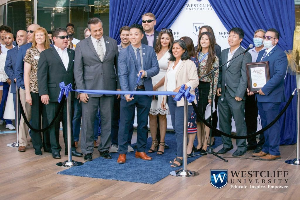 This is an image of Westcliff University's Grand Opening Ribbon Cutting Ceremony for our new campus in 2021