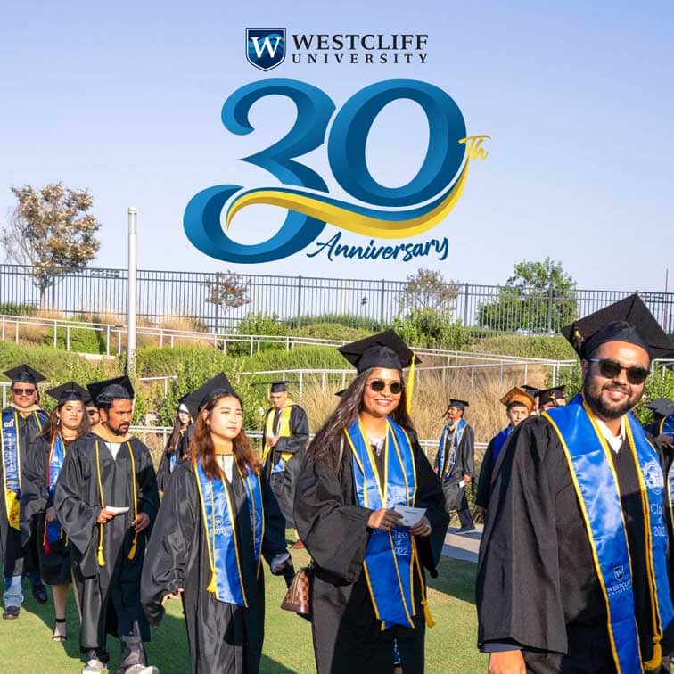 this is a marketing graphic image of Westcliff's 30th Year Anniversary Announcement